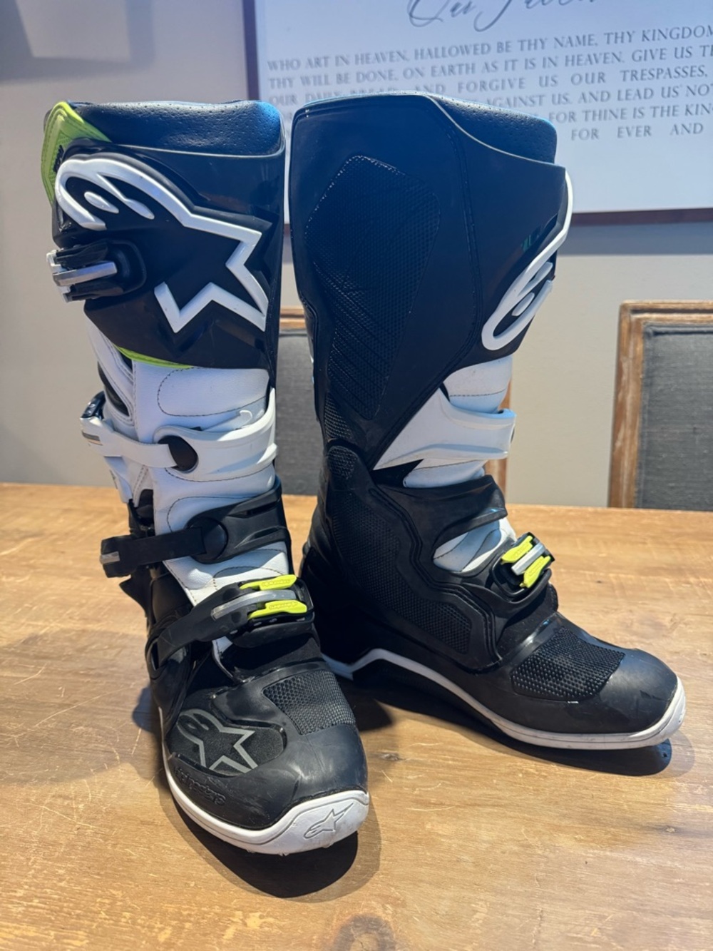 Alpinestars Tech 7 Black & White Motocross Boots with Neon Accents